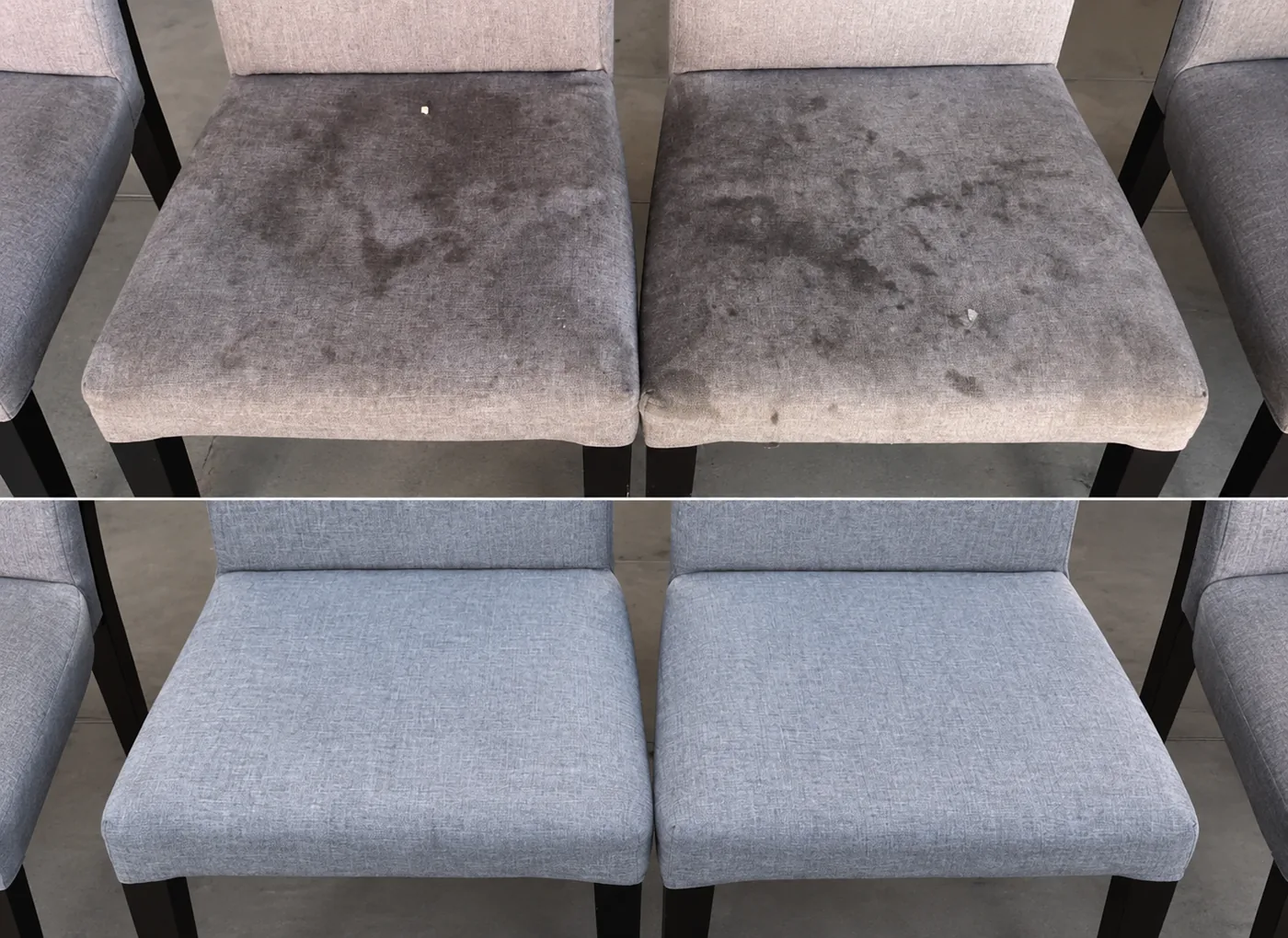 Antes y después de limpieza de sillas de comedor en Culiacán