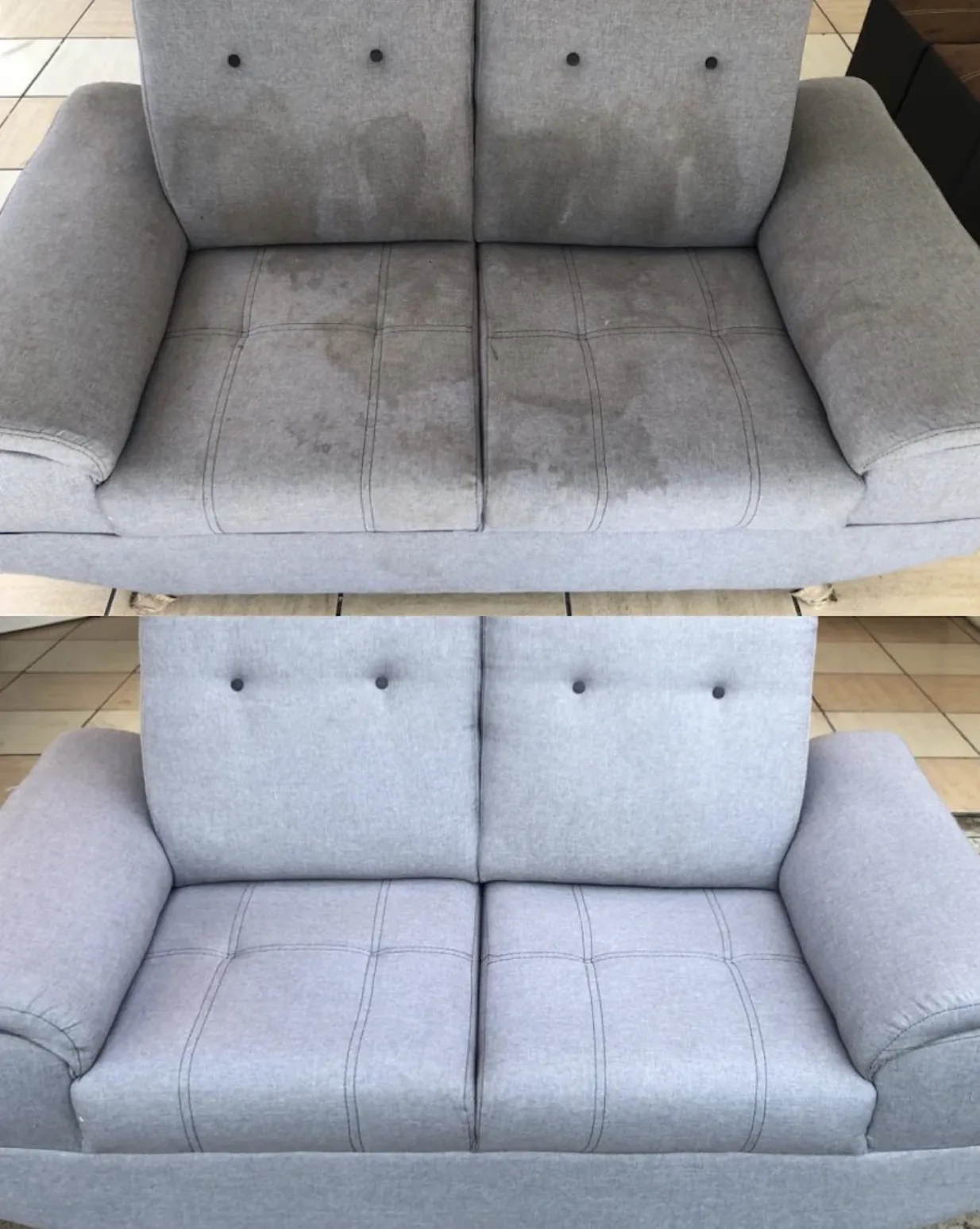 Antes y después de limpieza de sillón gris en Culiacán