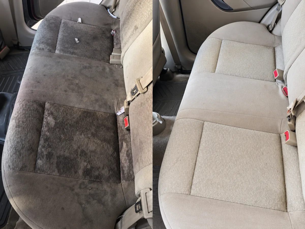 Antes y después de limpieza de interiores de auto a domicilio en Culiacán